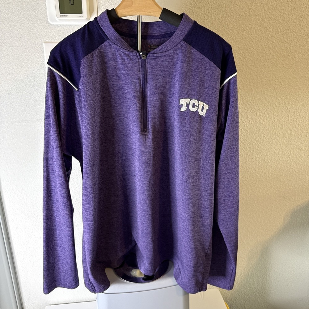 Champion TCU Men's 1/4 Zip Pullover NCAA Football Logo‎ Purple Size XXL